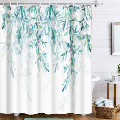 China Sustainable Bathroom Decor Washable 3d Digital Printing Waterproof Rust Resistant Plant Leaves Shower Curtain for sale