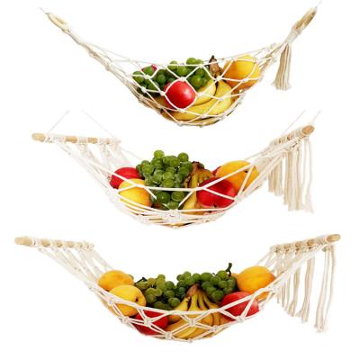 China Boho Viable Kitchen Storage Wall Hanging Decor Handmade Custom Macrame Fruit Hammock with Metal Hooks for sale