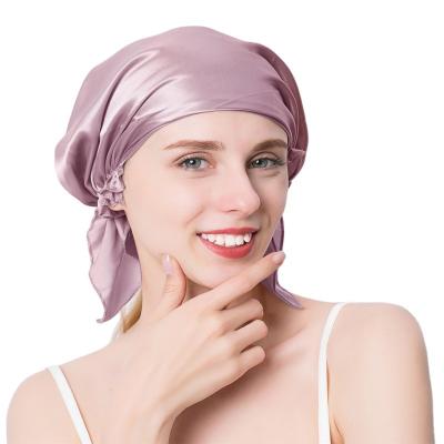 China Fashion ready to ship factory wholesale soft solid color sleep bonnet soft pure silk hoods with link for sale