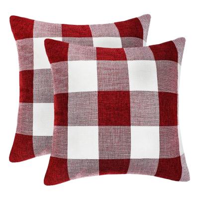 China Christmas Linen Polyester Vintage Buffalo Check Blanket Anti-Static Plaid Throw Pillows Red And White Home Decor Cushions for sale