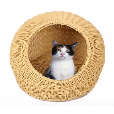 China Pe Sustainable Portable Unique Design Dog House Rattan Luxury Indoor Pet Bed House For Cats And Puppies for sale