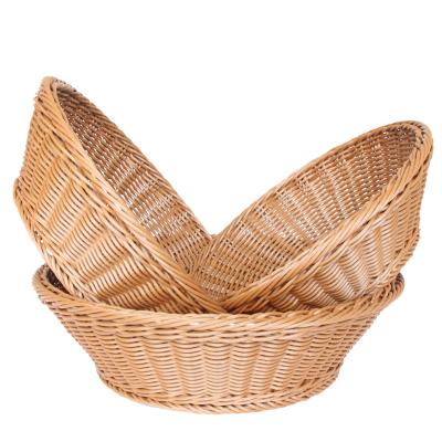 China OEM Factory New Design Bread PP Wicker Picnic Basket Waterproof Round Plastic Container Sustainable Natural Rattan Material For Storage for sale