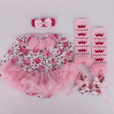 China Short Sleeve Newborn Infant Baby Clothes Romper Tutu Dress+Headband+Legwarmer +Shoes 4pcs Set Baby Clothing Sets for sale