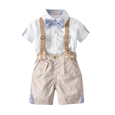 China Polyester / Cotton 4PCS Kids Cotton Bow Tie+Shirt+Shorts +Straps Gentleman Little Boys Clothing for sale