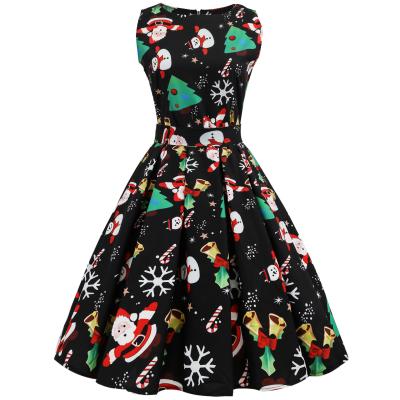 China New Fashion Christmas Clothes Santa Print Sleeveless Dresses Women Breathable Christmas Dresses for sale