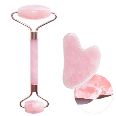 China 2021 Hot Selling Best Private Label Genuine Amazon Face Lift Anti Aging Rose Rose Quartz Jade Roller Gua Sha With Gift Box for sale