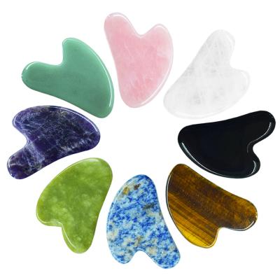 China 2021 Body Heart Shape Gua Sha Massage Tool Horn Shape Amethyst Jade Roller Guasha Set Gua Sha Stone Pink for sale