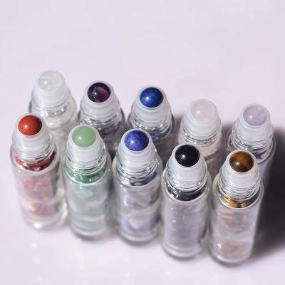 China Personal Care 10ml Gemstone Perfume Bottles Glass Ball Essential Oil Roller Crystal Bottles For Massage for sale