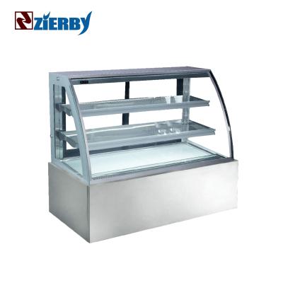 China 1.5 Meter 3 Platform Single Curved Glass Cake Display Bakery Showcase Cooler Showcase ZDH-150A3 for sale