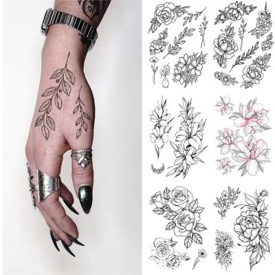 China Rose Peony Flower Girls Temporary Waterproof Tattoo Stickers Temporary Black Tattoos For Women for sale