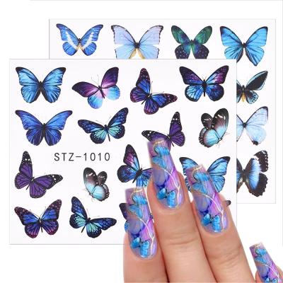 China Tattoo Sticter 3D Watercolor Butterflies Sliders Nail Art Water Transfer Decal Blue Nail Decoration Sticker for sale