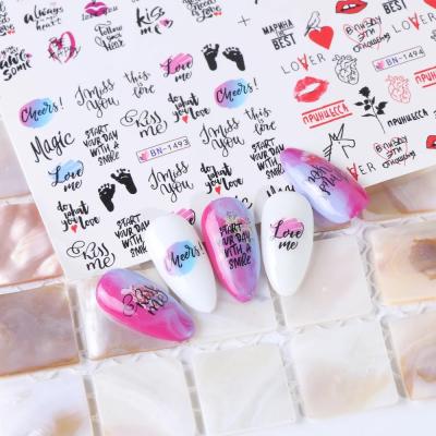 China Tattoo Sticter Valentines Manicure Love Letter Flower Sliders For Inscriptions Art Decoration Water Nail Sticker for sale