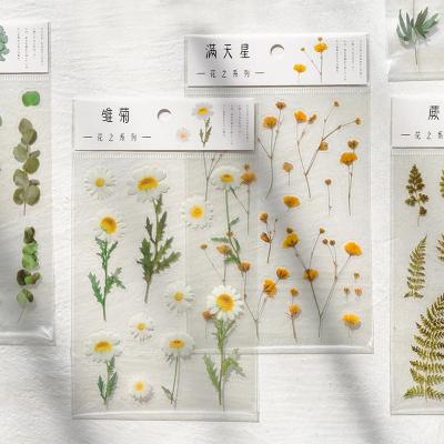 China Natural Transparent Daisy Clover Japanese Words Cartoon Sticker Decals Flowers Leaves Plants Deco Stickers for sale