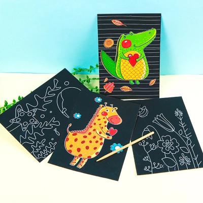 China Magic Cartoon Zoo Sea Animal Children Art Paper Card Set Cute Scratch Painting Grafting Painting Children Drawing Wrinting Learning Art Painting for sale