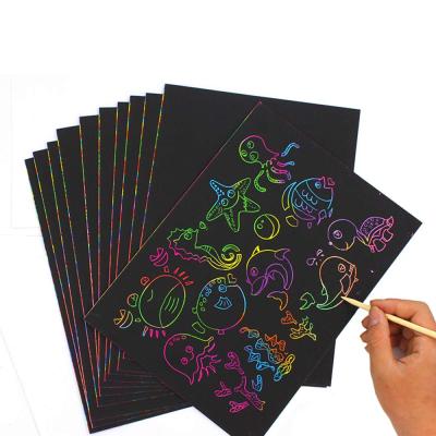 China Educational Toys Rainbow Scratch Magic Art Painting Paper Set For Children for sale