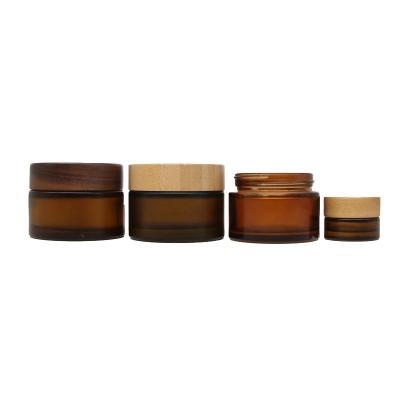 China Household Private Label Skin Care Containers Bamboo Cosmetic Jar Brown Cosmetic Jars With Bamboo Top for sale