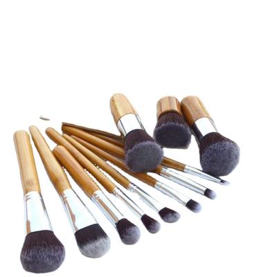 China Cruelty Free Private Label 11 Pcs Cosmetic Vegan Makeup Organic Bamboo Brush Set With Bag for sale