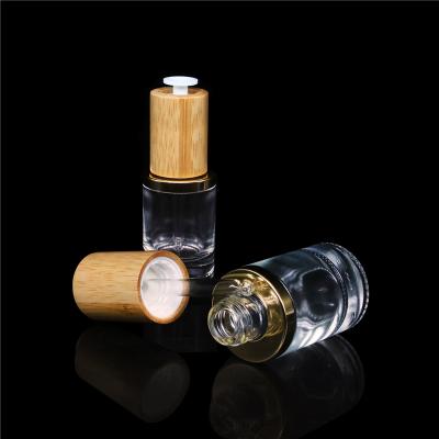 China Wholesale 50ml Cosmetic Bamboo Bottle Lid Press Dropper Bamboo Bottle For Essence Oil for sale