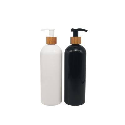 China Household Bath Shower Shampoo Hair Conditioner Detergent Empty Pump Refillable Frosted Glass Bottle With Screw Pump Bamboo Head for sale