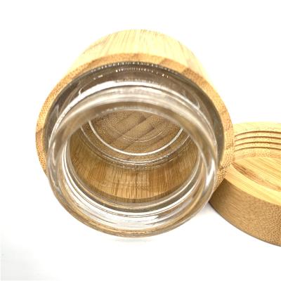 China Biodegradable Cosmetic Wooden Glass Jar Packaging 100ml Double Wall Inner Bamboo Jar For Face Cream for sale