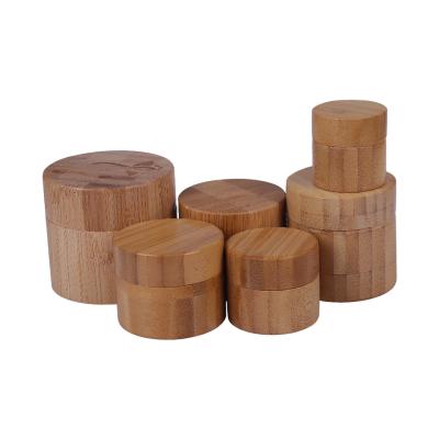 China DOUBLE WALL Empty Bamboo 15ml 30ml 50ml 100ml Full Cream Bamboo Glass Jar For Cosmetics Packaging for sale