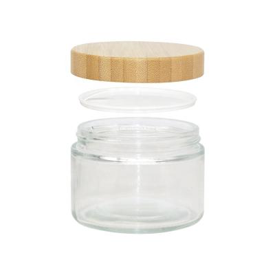 China Wholesale Eco-Friendly Cosmetic Factory Packaging 8oz Bamboo Glass Jar With Bamboo Screw Lid for sale