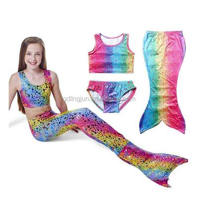 China Custom Girl's 3pcs Mermaid Tail Rainbow Swimwear Cute Children's Swimsuit Children's Swimsuit Princess Bikini Children's Swimwear Anti-UV for sale