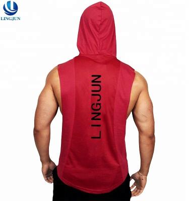 China Anti-pilling Men's Fitness Sleeveless Shirts Open Hoodie Tops Mesh Fashion Gym Wear Vest Stitching Printed Private Logo for sale