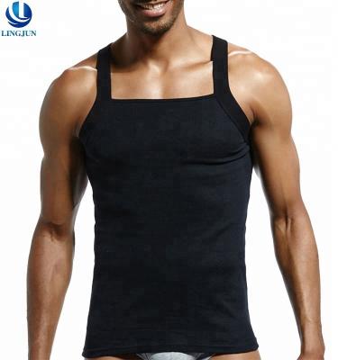 China Anti-pilling Men's Workout Gym Fitness Shoulder Straps Wide Beach Collar Sports Bodybuilding Gym Gym Vest Top Square for sale