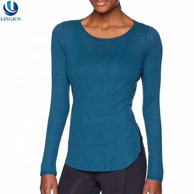 China Antibacterial Custom Slim Fit Shirt Womens Yoga Clothes Long Sleeve Fitness T Shirt for sale