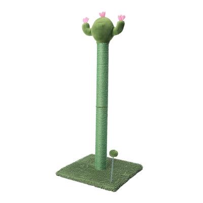 China Sustainable Pet Supplies Modern Green Cactus Modeling Stand Cat Tower Natural Wooden Climbing Claw Grinding Toys for sale