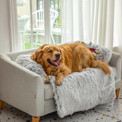 China Viable Supply Official Taobao Official Agent Taobao Dog Sofa Cover Beds With Blanket Long Plush Dog Calming Cushion Dropshipping With Pillow for sale