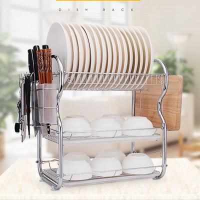 China Stainless Organizer Dish Rack Drain Rack Dish Rack Kitchen Dish Rack Three Tier Viable Storage Holder for dropshipping for sale