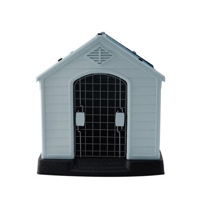 China Hot Sale Breathable Doghouse Factory Outdoor Solid Wood Plastic Pet Wooden Roof Sloped Square Kennel Large for sale