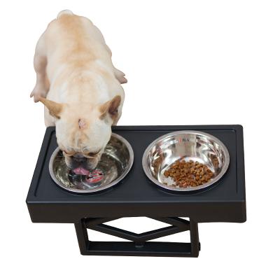 China Sustainable PP And Stainless Steel Pet Bowls Adjustable Elevated Dog Bowls for sale