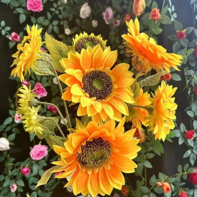 China 9 part head sunflower artificial bouquet flower living room floor silk branches placed inside and outside decorative flowers for sale