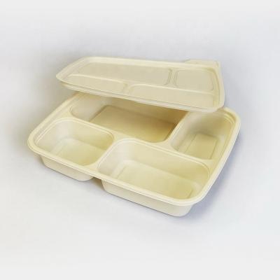 China 4 Compartment Sustainable Biodegradable Food Container With Lid Disposable Food Box Tray for sale