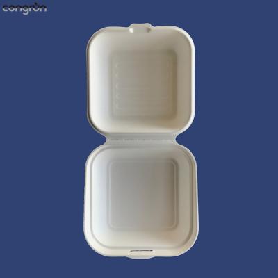 China Disposable Bagasse 600ml Clamshell Box Biodegradable Ad Box Biodegradable Food Cake Package Box for sale