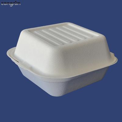 China 450ml Disposable Biodegradable Burger Box Bagasse Sugar Cane Hamburger Box for sale