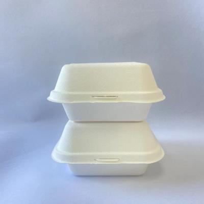 China 6x6 Inch Bagasse Biodegradable Hamburger Takeaway Packaging Biodegradable Fast Food Lunch Container for sale