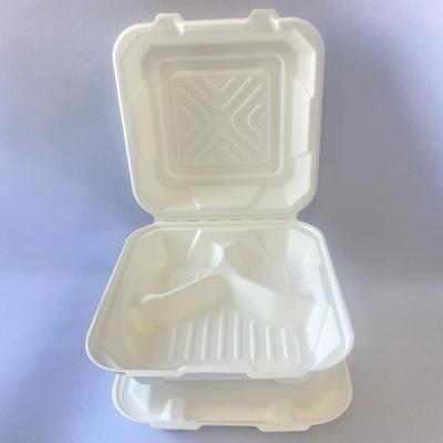 China Sugarcane Bagasse 3 Compartment Biodegradable Disposable Biodegradable Bento Lunch Box Food Containers for sale