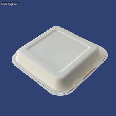 China 8 Inch Disposable Tableware Clamshell Sugar Cane Bagasse Food Packaging Box for sale