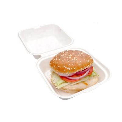 China Disposable Compostable Disposal Degrade Boxes Bagasse Paper Pulp Hamburger Clamshell Box Disposable Bento Box for sale