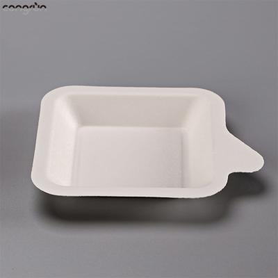 China New Arrival Disposable Square Cake Tray Bagasse Plate For Cake With Handle for sale