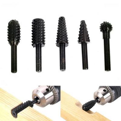 China 5pcs Wood Rasp Folder Wood Drill Bit Shank Burr Set For Woodworking Tools Rotary 1/4