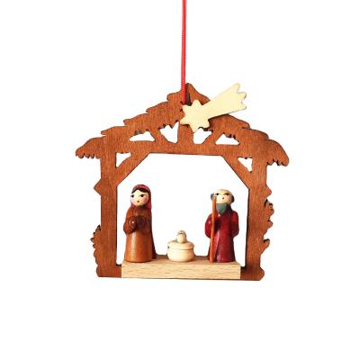 China Wooden Nativity Scene Christmas Ornaments Christmas Tree Hanging Pendant Decoration for sale