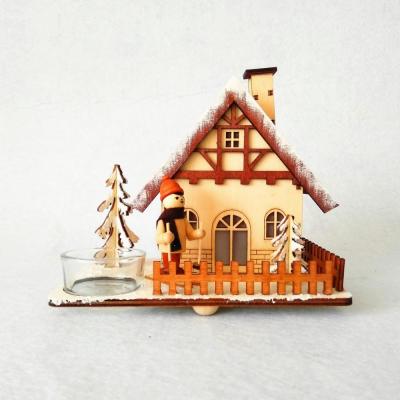 China Natural Wooden Led Light Christamas Decoration Christmas Smoker Home Decoration With Tealight Holder for sale