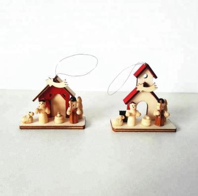 China Handmade Wooden Home Christmas Tree Hanging Decoration Christamas Tree Decoration Decor For Gift for sale