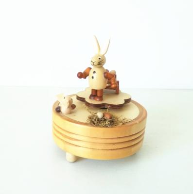 China Eco - Friendly Wooden Round Rabbit Decoration Music Box Keepsake Gift for sale