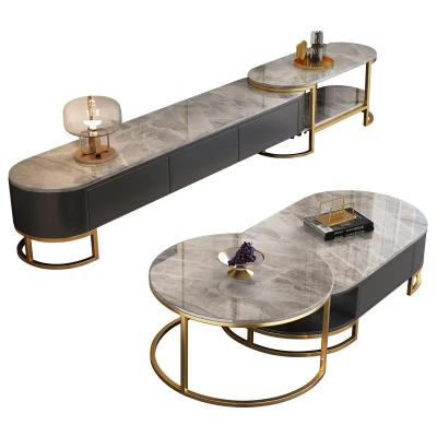 China Extendable Hot selling modern style tv stand living room furniture marble top TV Cabinet with coffee table for sale